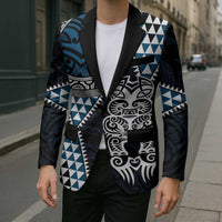 Blue Aotearoa Niho Taniwha Blazer Maori Mythology Tooth - Taniko Motifs LT14 - Polynesian Pride
