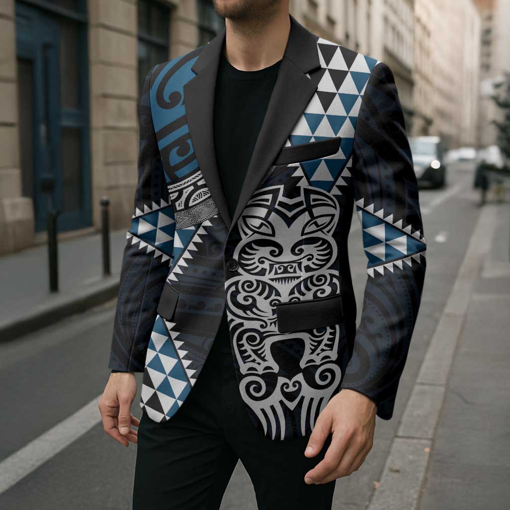 Blue Aotearoa Niho Taniwha Blazer Maori Mythology Tooth - Taniko Motifs LT14 - Polynesian Pride