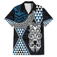 Blue Aotearoa Niho Taniwha Family Matching Long Sleeve Bodycon Dress and Hawaiian Shirt Maori Mythology Tooth - Taniko Motifs LT14 Dad's Shirt - Short Sleeve Blue - Polynesian Pride