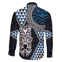 Blue Aotearoa Niho Taniwha Family Matching Long Sleeve Bodycon Dress and Hawaiian Shirt Maori Mythology Tooth - Taniko Motifs LT14 - Polynesian Pride