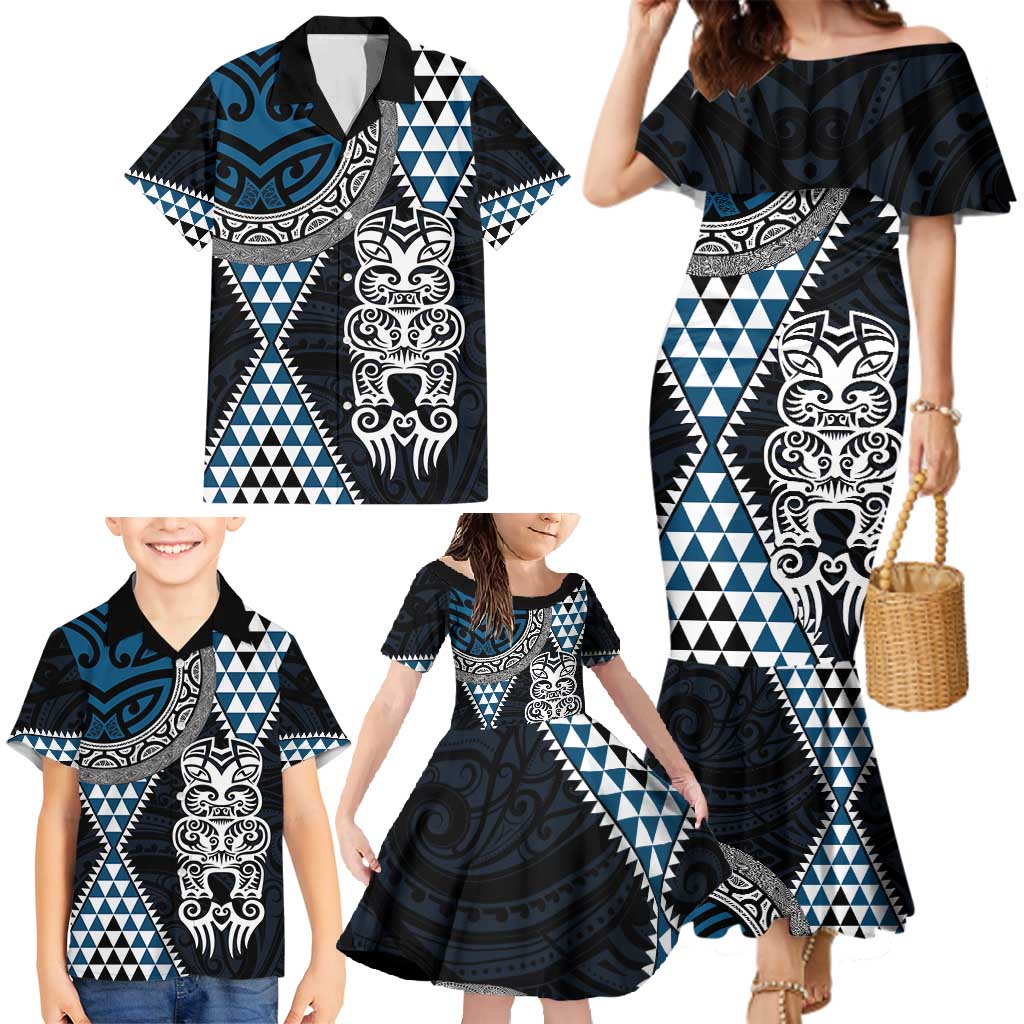 Blue Aotearoa Niho Taniwha Family Matching Mermaid Dress and Hawaiian Shirt Maori Mythology Tooth - Taniko Motifs LT14 - Polynesian Pride