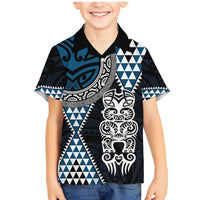 Blue Aotearoa Niho Taniwha Family Matching Mermaid Dress and Hawaiian Shirt Maori Mythology Tooth - Taniko Motifs LT14 Son's Shirt Blue - Polynesian Pride