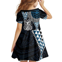 Blue Aotearoa Niho Taniwha Family Matching Off Shoulder Maxi Dress and Hawaiian Shirt Maori Mythology Tooth - Taniko Motifs LT14 - Polynesian Pride