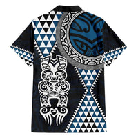 Blue Aotearoa Niho Taniwha Family Matching Off Shoulder Short Dress and Hawaiian Shirt Maori Mythology Tooth - Taniko Motifs LT14 - Polynesian Pride