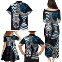 Blue Aotearoa Niho Taniwha Family Matching Puletasi and Hawaiian Shirt Maori Mythology Tooth - Taniko Motifs LT14 - Polynesian Pride