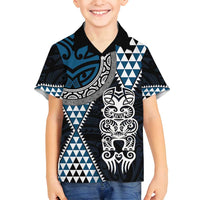Blue Aotearoa Niho Taniwha Family Matching Puletasi and Hawaiian Shirt Maori Mythology Tooth - Taniko Motifs LT14 Son's Shirt Blue - Polynesian Pride