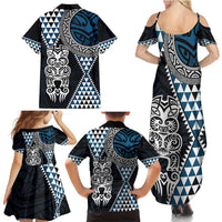 Blue Aotearoa Niho Taniwha Family Matching Summer Maxi Dress and Hawaiian Shirt Maori Mythology Tooth - Taniko Motifs LT14 - Polynesian Pride