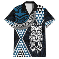 Blue Aotearoa Niho Taniwha Family Matching Tank Maxi Dress and Hawaiian Shirt Maori Mythology Tooth - Taniko Motifs LT14 Dad's Shirt - Short Sleeve Blue - Polynesian Pride