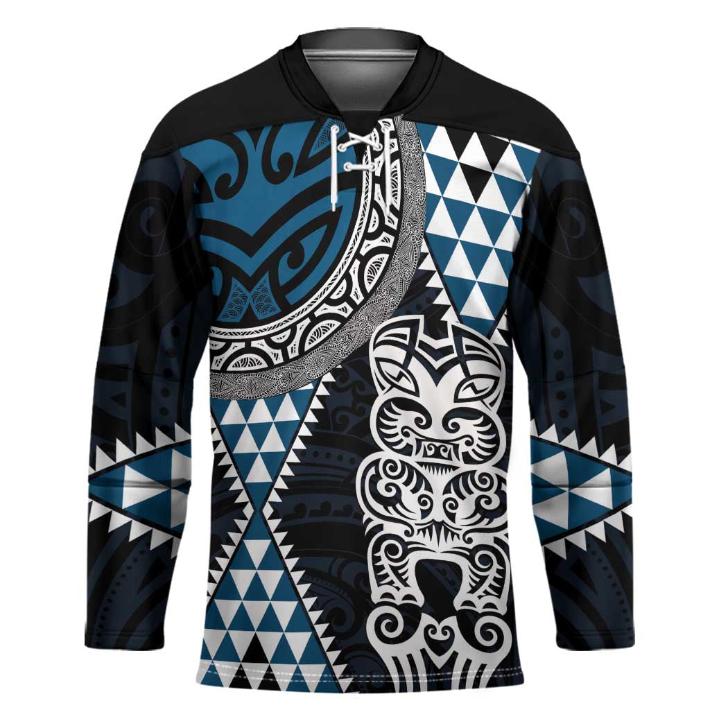 Blue Aotearoa Niho Taniwha Hockey Jersey Maori Mythology Tooth - Taniko Motifs - Polynesian Pride