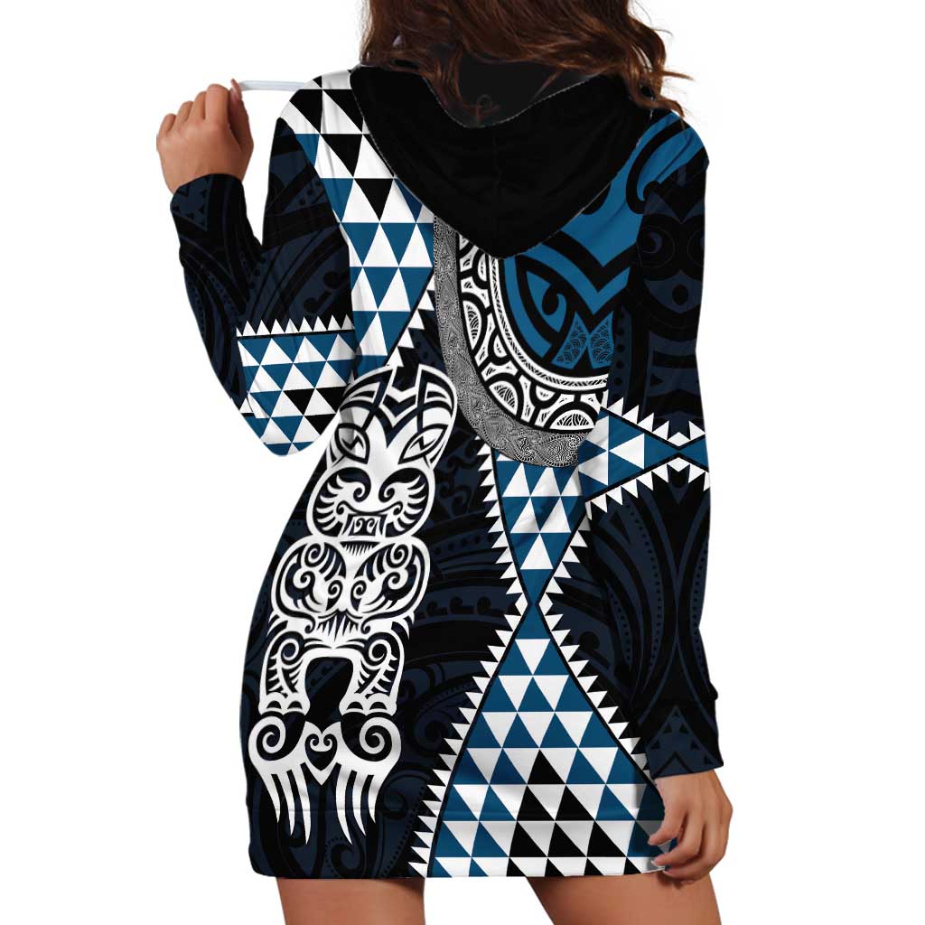 Blue Aotearoa Niho Taniwha Hoodie Dress Maori Mythology Tooth - Taniko Motifs LT14 - Polynesian Pride