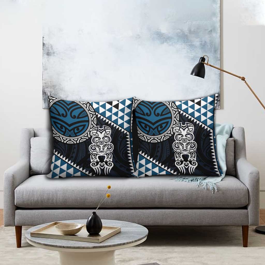 Blue Aotearoa Niho Taniwha Pillow Cover Maori Mythology Tooth - Taniko Motifs - Polynesian Pride