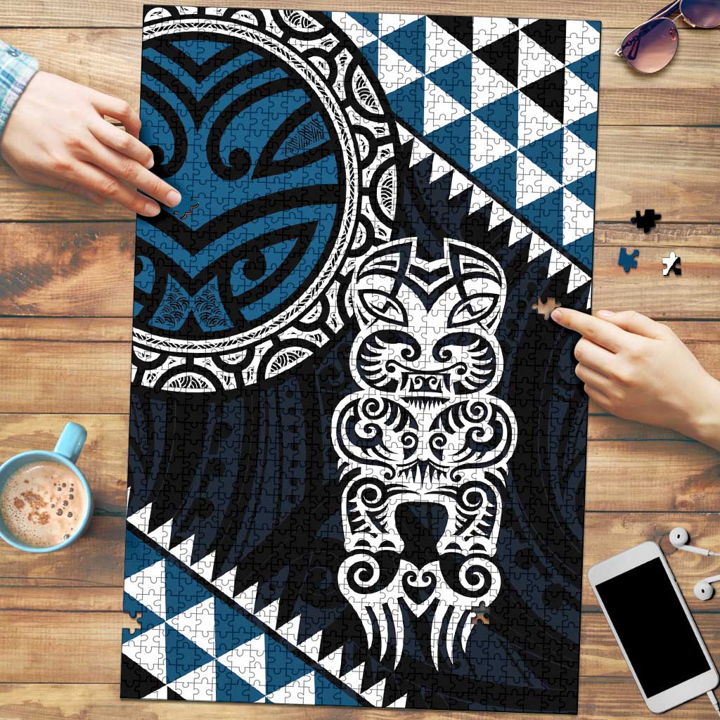Blue Aotearoa Niho Taniwha Puzzle Maori Mythology Tooth - Taniko Motifs - Polynesian Pride