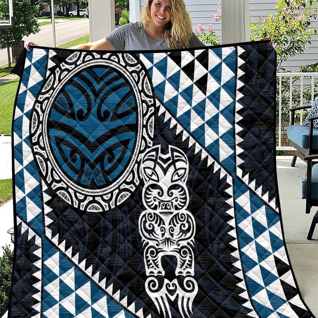 Blue Aotearoa Niho Taniwha Quilt Maori Mythology Tooth - Taniko Motifs LT14 Blue - Polynesian Pride