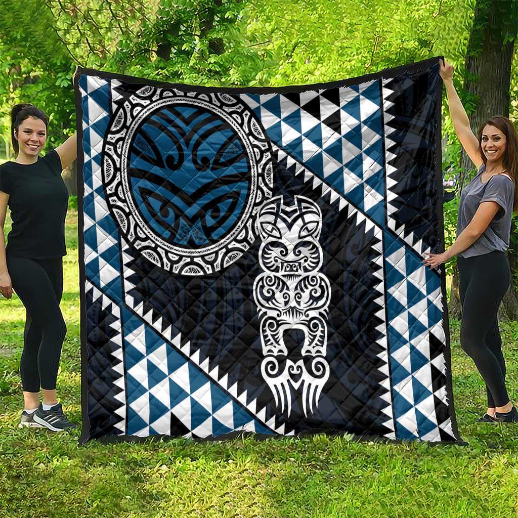 Blue Aotearoa Niho Taniwha Quilt Maori Mythology Tooth - Taniko Motifs LT14 - Polynesian Pride