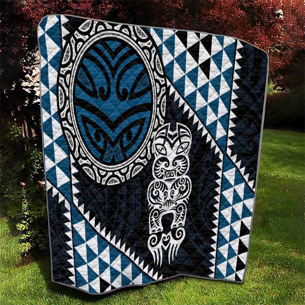 Blue Aotearoa Niho Taniwha Quilt Maori Mythology Tooth - Taniko Motifs LT14 - Polynesian Pride