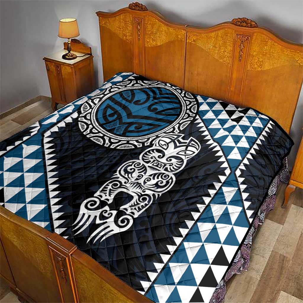 Blue Aotearoa Niho Taniwha Quilt Maori Mythology Tooth - Taniko Motifs LT14 - Polynesian Pride