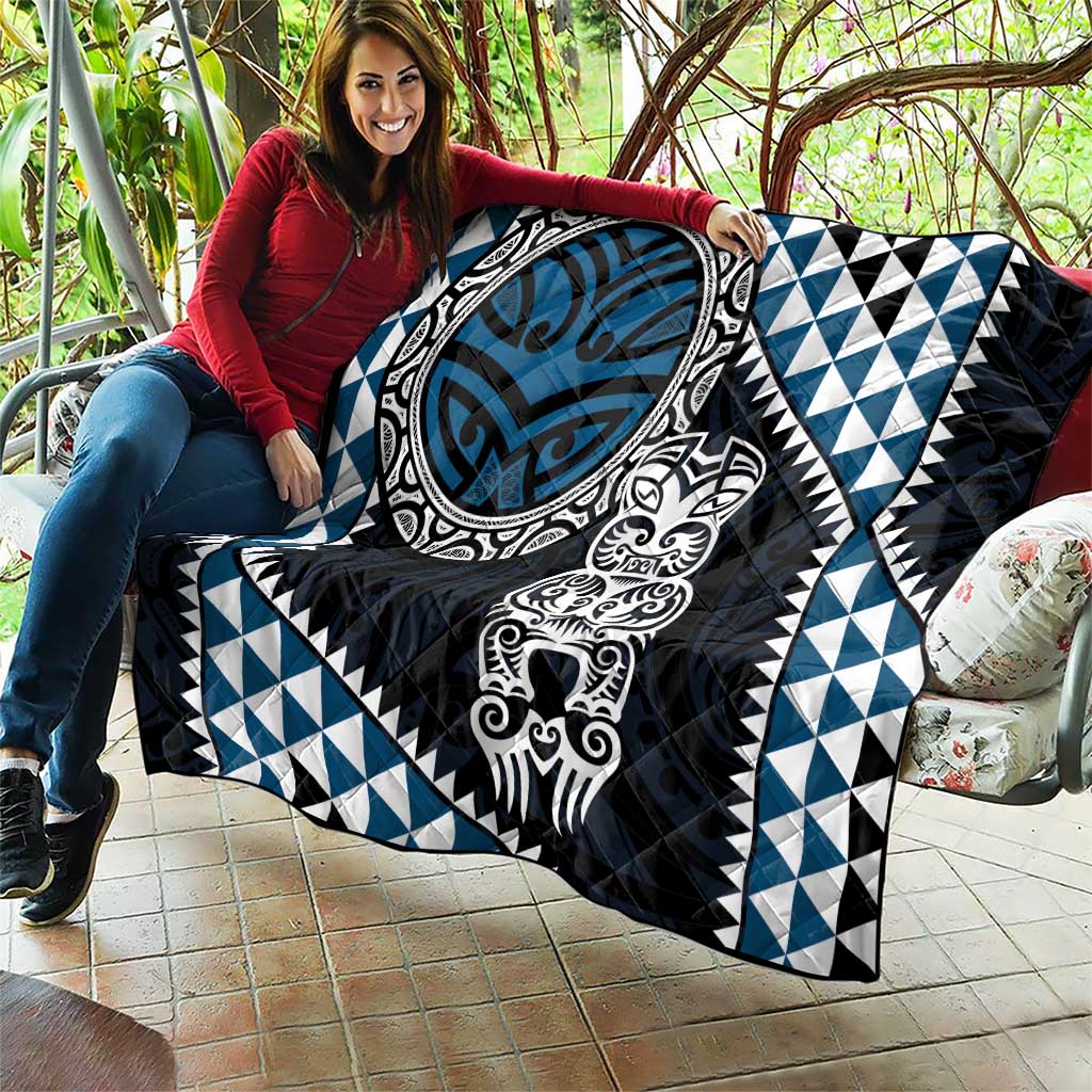 Blue Aotearoa Niho Taniwha Quilt Maori Mythology Tooth - Taniko Motifs LT14 - Polynesian Pride