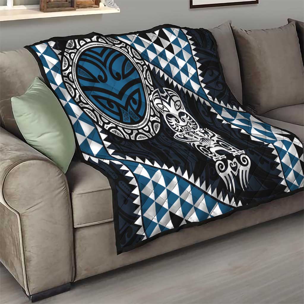 Blue Aotearoa Niho Taniwha Quilt Maori Mythology Tooth - Taniko Motifs LT14 - Polynesian Pride