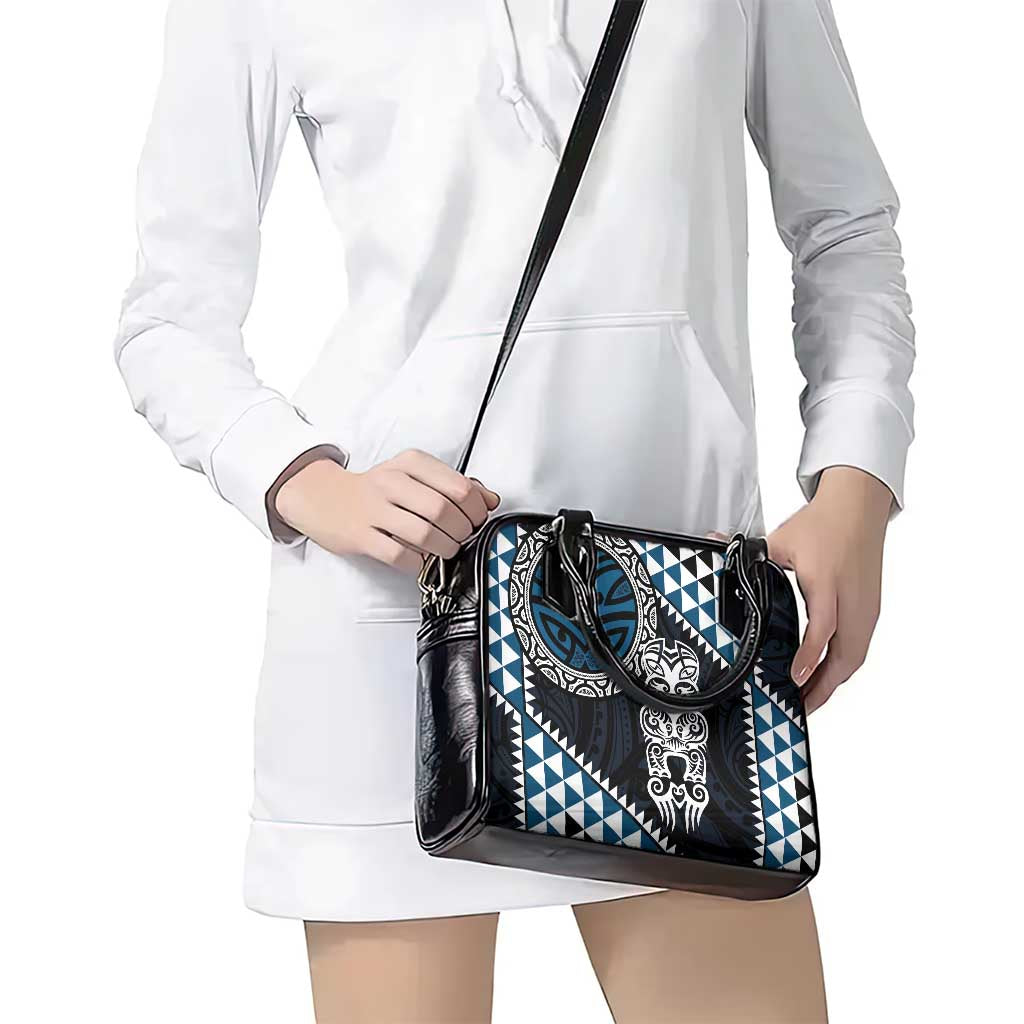 Blue Aotearoa Niho Taniwha Shoulder Handbag Maori Mythology Tooth - Taniko Motifs