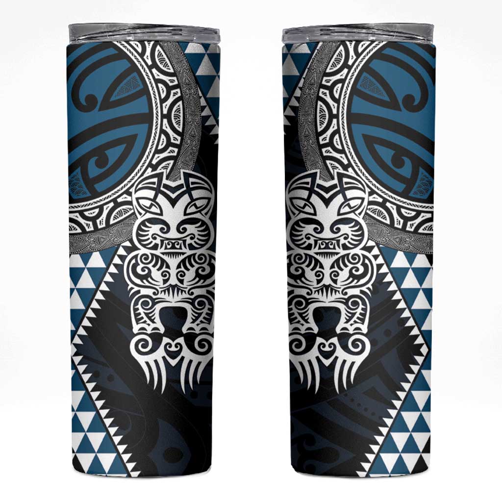 Blue Aotearoa Niho Taniwha Skinny Tumbler Maori Mythology Tooth - Taniko Motifs LT14 Blue - Polynesian Pride
