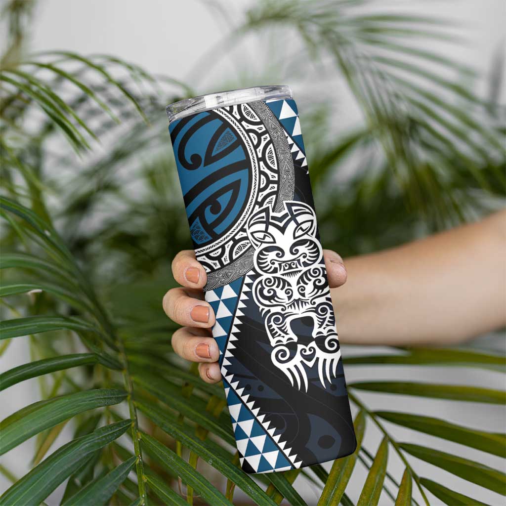 Blue Aotearoa Niho Taniwha Skinny Tumbler Maori Mythology Tooth - Taniko Motifs LT14 - Polynesian Pride