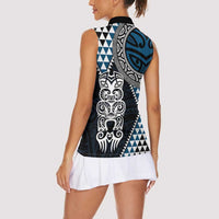 Blue Aotearoa Niho Taniwha Women Sleeveless Polo Shirt Maori Mythology Tooth - Taniko Motifs LT14 - Polynesian Pride