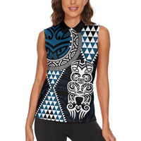 Blue Aotearoa Niho Taniwha Women Sleeveless Polo Shirt Maori Mythology Tooth - Taniko Motifs LT14 - Polynesian Pride