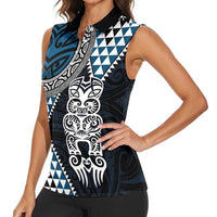 Blue Aotearoa Niho Taniwha Women Sleeveless Polo Shirt Maori Mythology Tooth - Taniko Motifs LT14 - Polynesian Pride