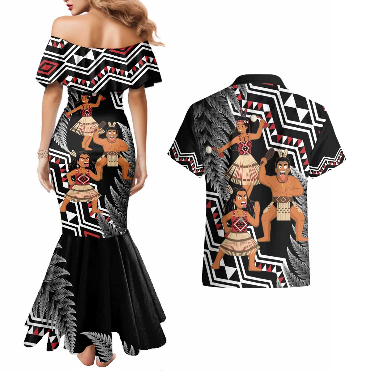 Aotearoa Kapa Haka Couples Matching Mermaid Dress and Hawaiian Shirt 2025 Festival - Traditional Maori Dance LT14 - Polynesian Pride