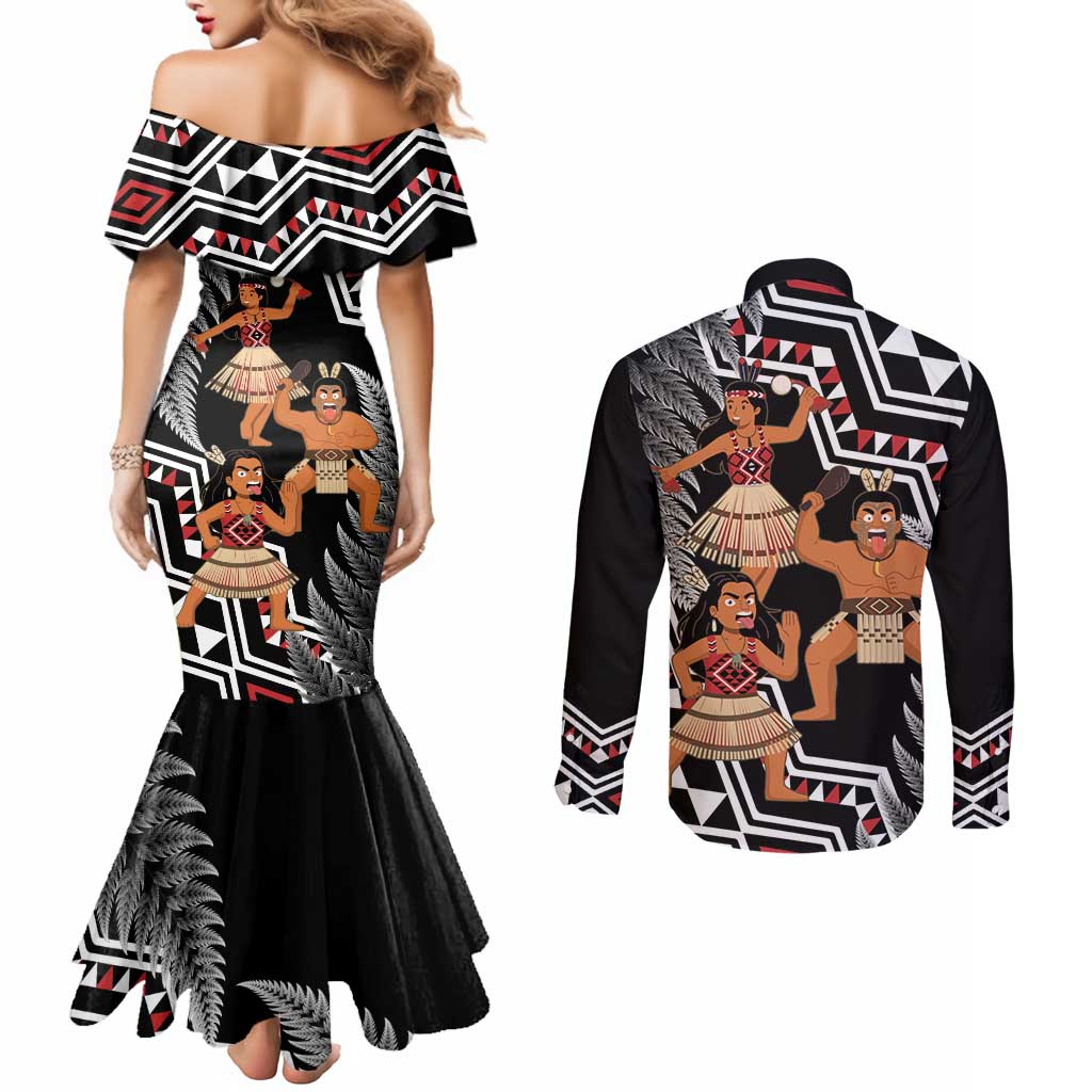 Aotearoa Kapa Haka Couples Matching Mermaid Dress and Long Sleeve Button Shirt 2025 Festival - Traditional Maori Dance LT14 - Polynesian Pride