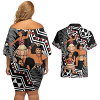 Aotearoa Kapa Haka Couples Matching Off Shoulder Short Dress and Hawaiian Shirt 2025 Festival - Traditional Maori Dance LT14 - Polynesian Pride