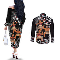 Aotearoa Kapa Haka Couples Matching Off The Shoulder Long Sleeve Dress and Long Sleeve Button Shirt 2025 Festival - Traditional Maori Dance LT14 - Polynesian Pride