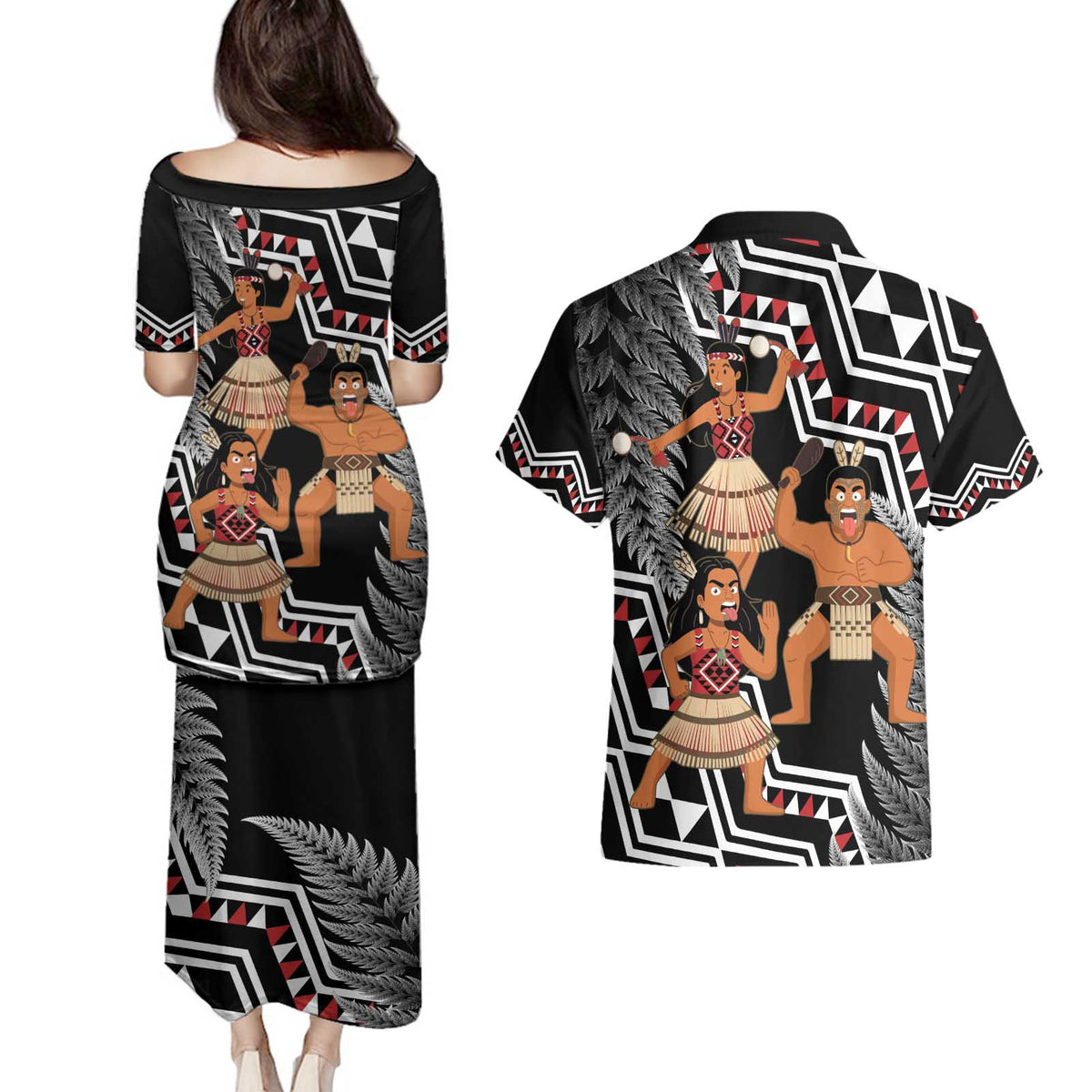 Aotearoa Kapa Haka Couples Matching Puletasi and Hawaiian Shirt 2025 Festival - Traditional Maori Dance LT14 - Polynesian Pride