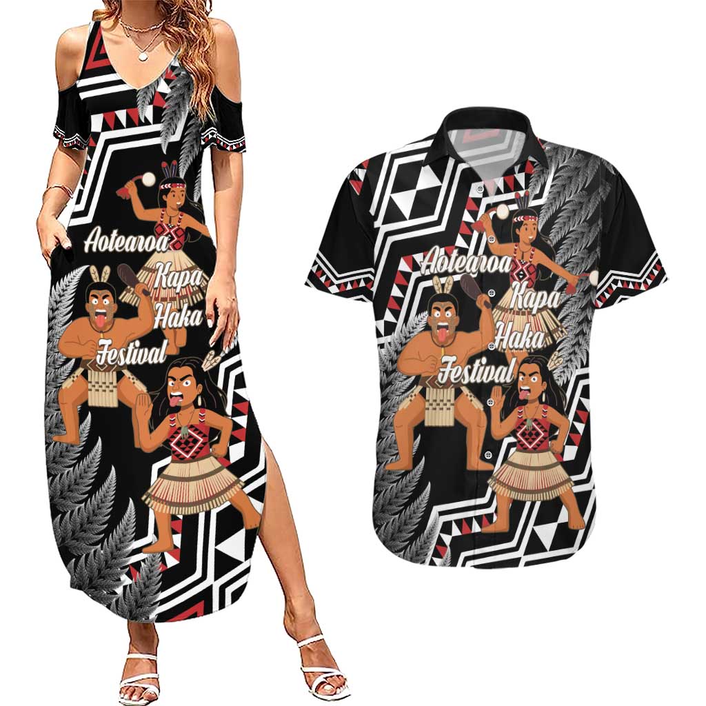 Aotearoa Kapa Haka Couples Matching Summer Maxi Dress and Hawaiian Shirt 2025 Festival - Traditional Maori Dance LT14 Black - Polynesian Pride