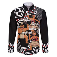 Aotearoa Kapa Haka Family Matching Off Shoulder Maxi Dress and Hawaiian Shirt 2025 Festival - Traditional Maori Dance LT14 Dad's Shirt - Long Sleeve Black - Polynesian Pride