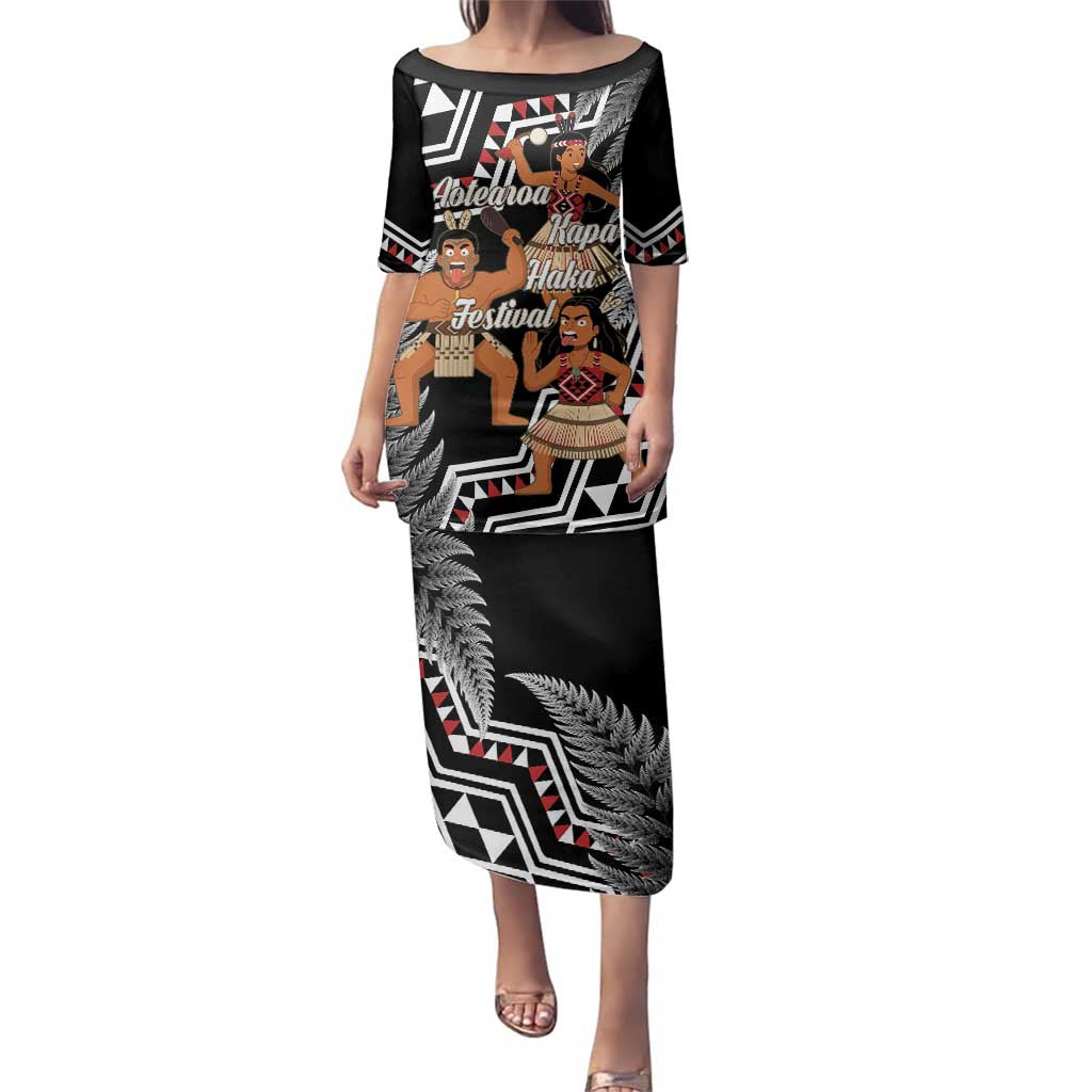 Aotearoa Kapa Haka Family Matching Puletasi and Hawaiian Shirt 2025 Festival - Traditional Maori Dance LT14 Mom's Dress Black - Polynesian Pride