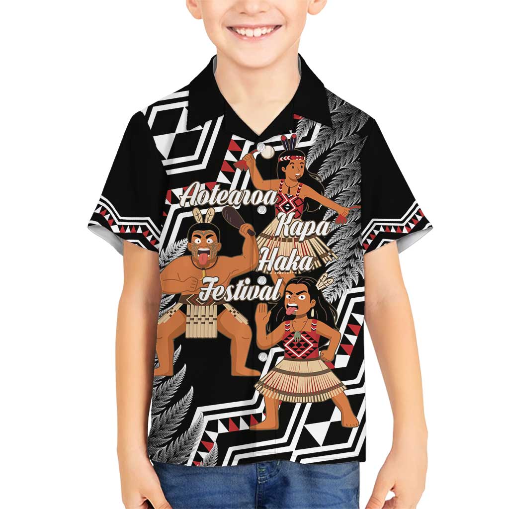 Aotearoa Kapa Haka Family Matching Puletasi and Hawaiian Shirt 2025 Festival - Traditional Maori Dance LT14 Son's Shirt Black - Polynesian Pride