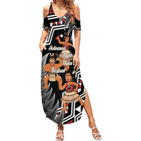 Aotearoa Kapa Haka Family Matching Summer Maxi Dress and Hawaiian Shirt 2025 Festival - Traditional Maori Dance LT14 Mom's Dress Black - Polynesian Pride