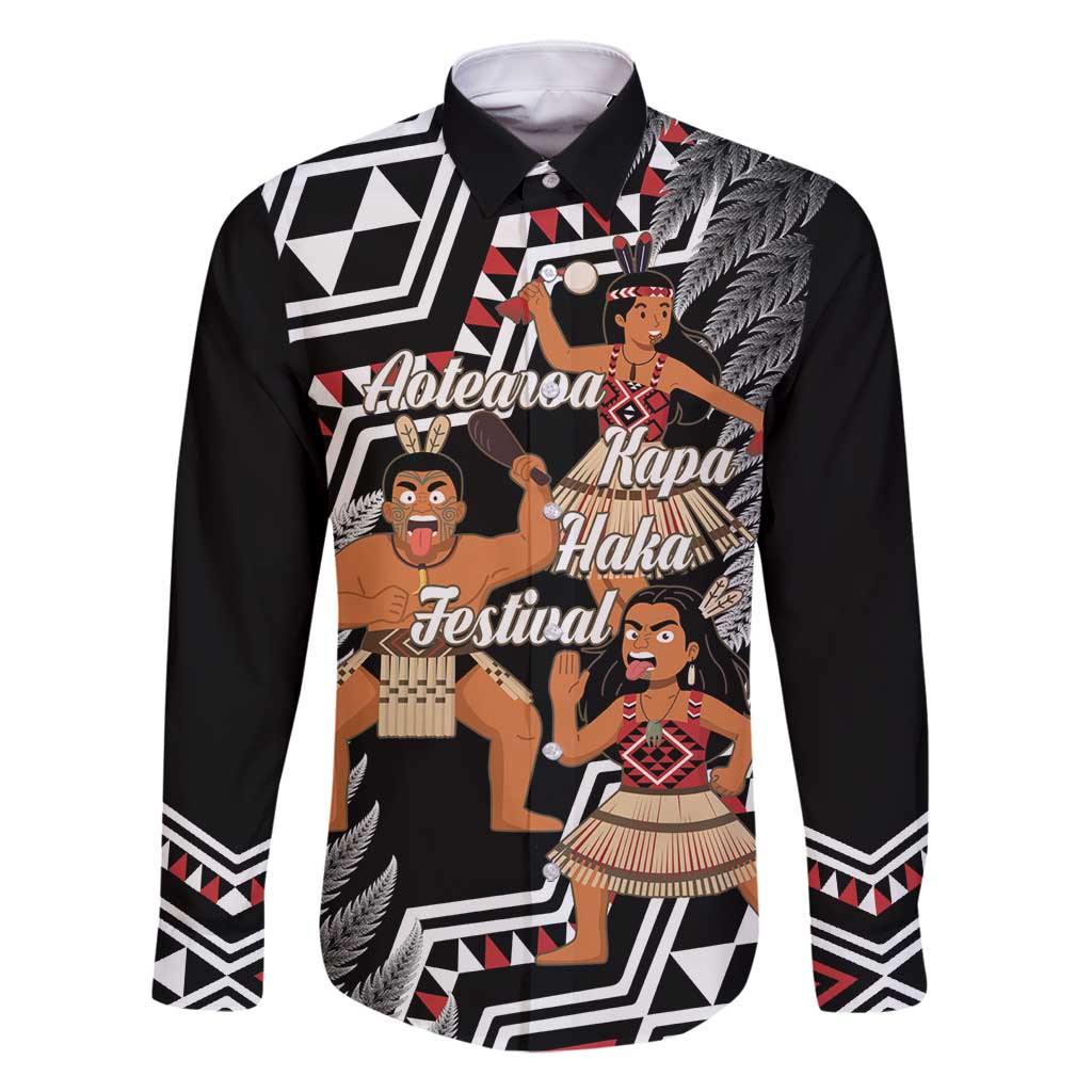Aotearoa Kapa Haka Family Matching Tank Maxi Dress and Hawaiian Shirt 2025 Festival - Traditional Maori Dance LT14 Dad's Shirt - Long Sleeve Black - Polynesian Pride
