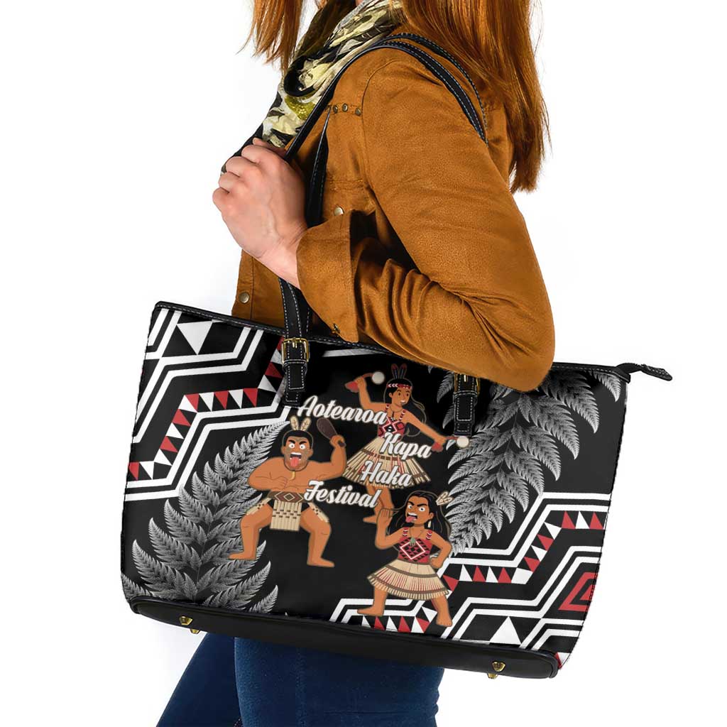 Aotearoa Kapa Haka Leather Tote Bag 2025 Festival - Traditional Maori Dance LT14 Black - Polynesian Pride