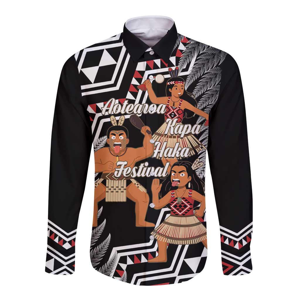 Aotearoa Kapa Haka Long Sleeve Button Shirt 2025 Festival - Traditional Maori Dance LT14 Unisex Black - Polynesian Pride