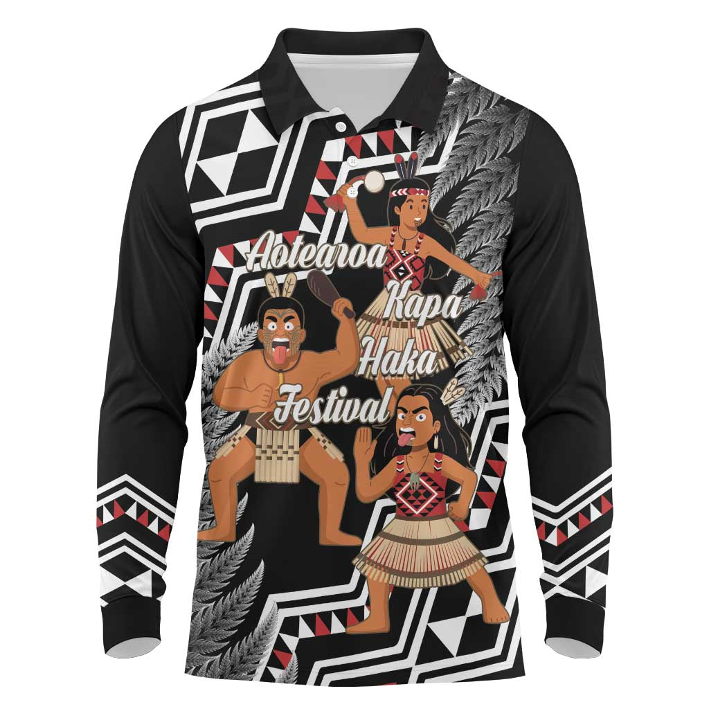 Aotearoa Kapa Haka Long Sleeve Polo Shirt 2025 Festival - Traditional Maori Dance LT14 Black - Polynesian Pride