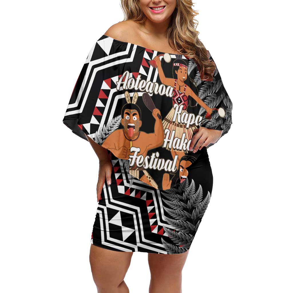 Aotearoa Kapa Haka Off Shoulder Short Dress 2025 Festival - Traditional Maori Dance LT14 Women Black - Polynesian Pride