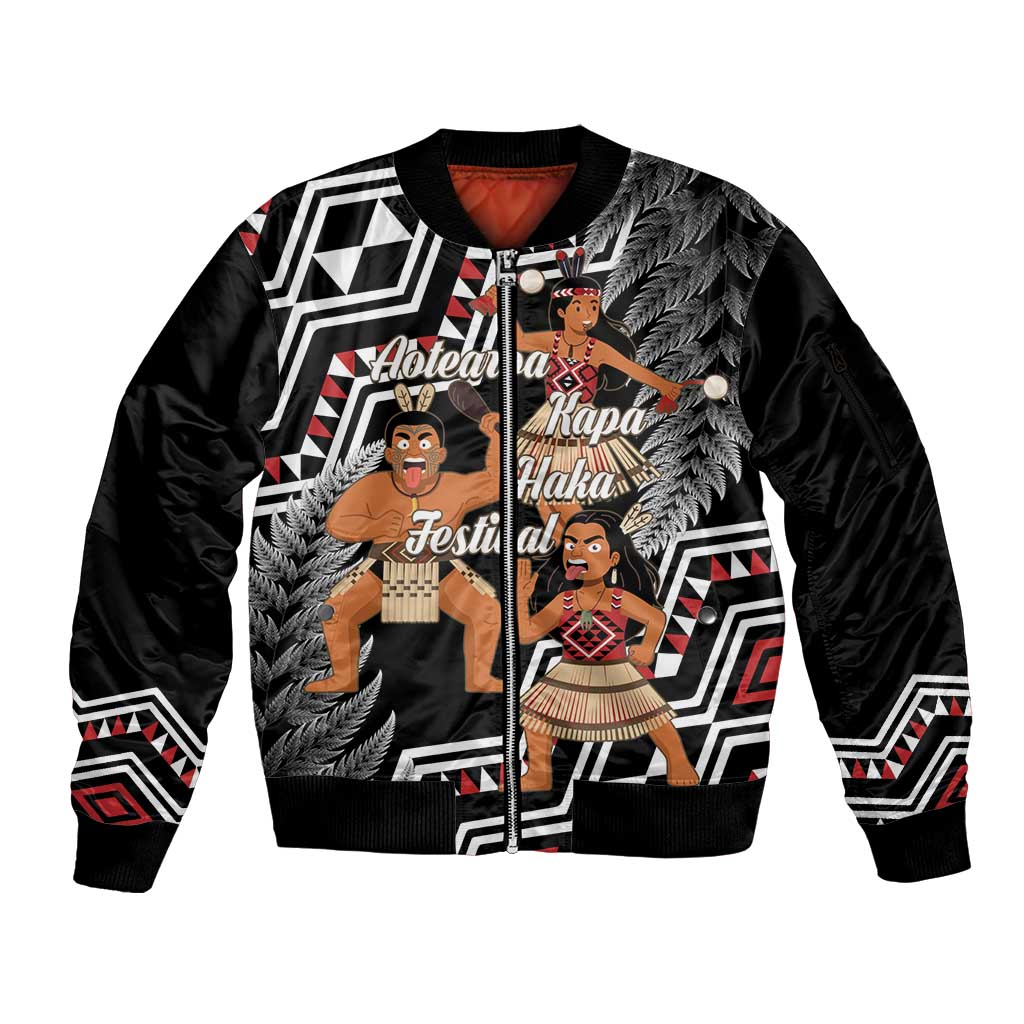 Aotearoa Kapa Haka Sleeve Zip Bomber Jacket 2025 Festival - Traditional Maori Dance LT14 Unisex Black - Polynesian Pride