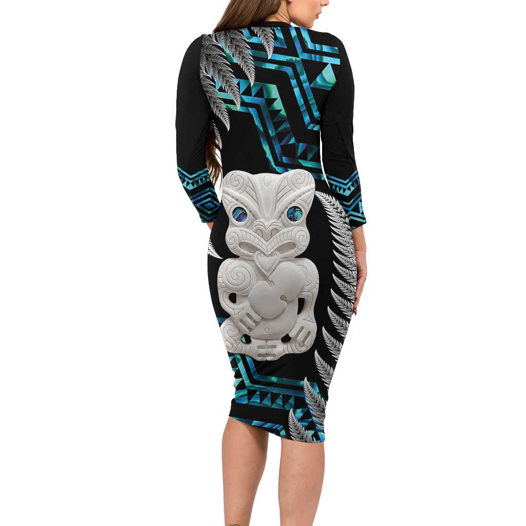 Aotearoa Taniko Paua Shell With Hei Tiki Family Matching Long Sleeve Bodycon Dress and Hawaiian Shirt LT14 - Polynesian Pride