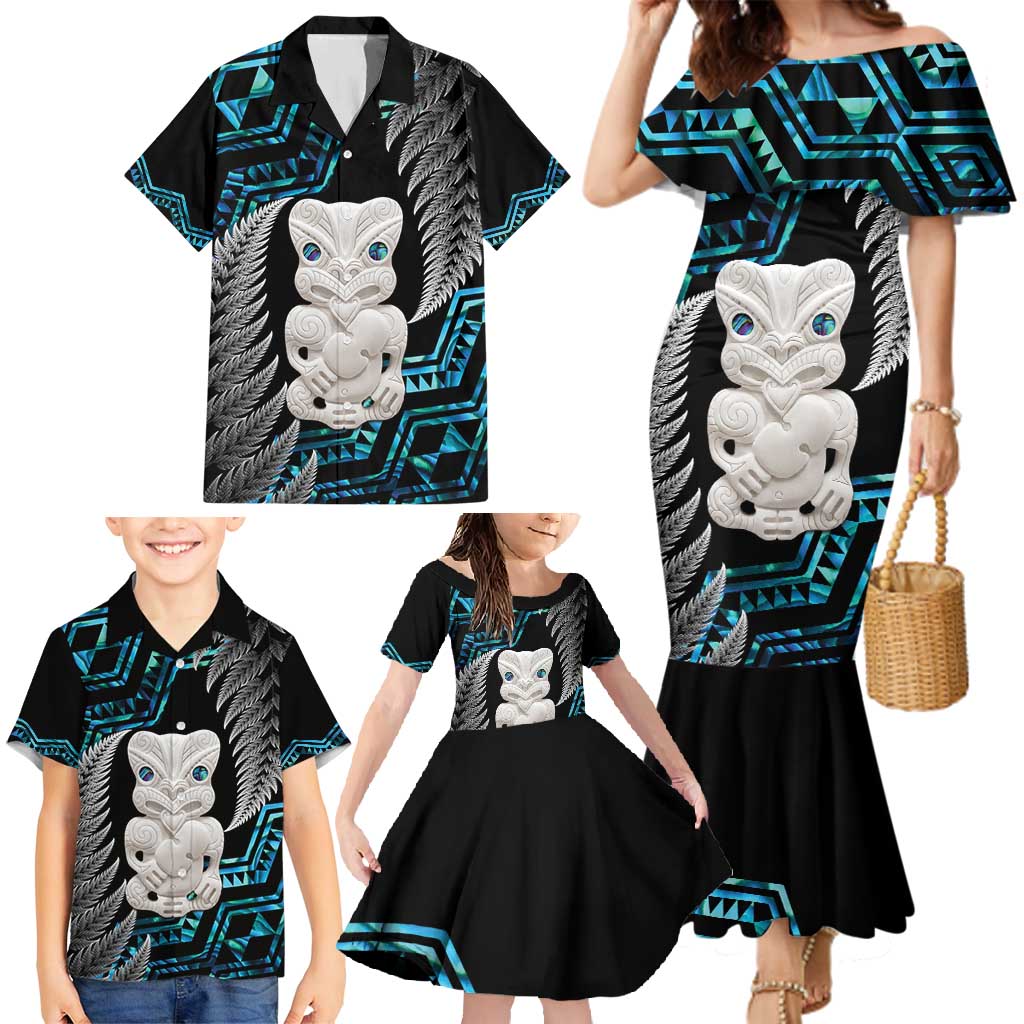 Aotearoa Taniko Paua Shell With Hei Tiki Family Matching Mermaid Dress and Hawaiian Shirt LT14 - Polynesian Pride