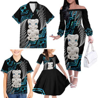Aotearoa Taniko Paua Shell With Hei Tiki Family Matching Off The Shoulder Long Sleeve Dress and Hawaiian Shirt LT14 - Polynesian Pride