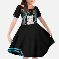 Aotearoa Taniko Paua Shell With Hei Tiki Family Matching Off Shoulder Maxi Dress and Hawaiian Shirt LT14 Daughter's Dress Black - Polynesian Pride