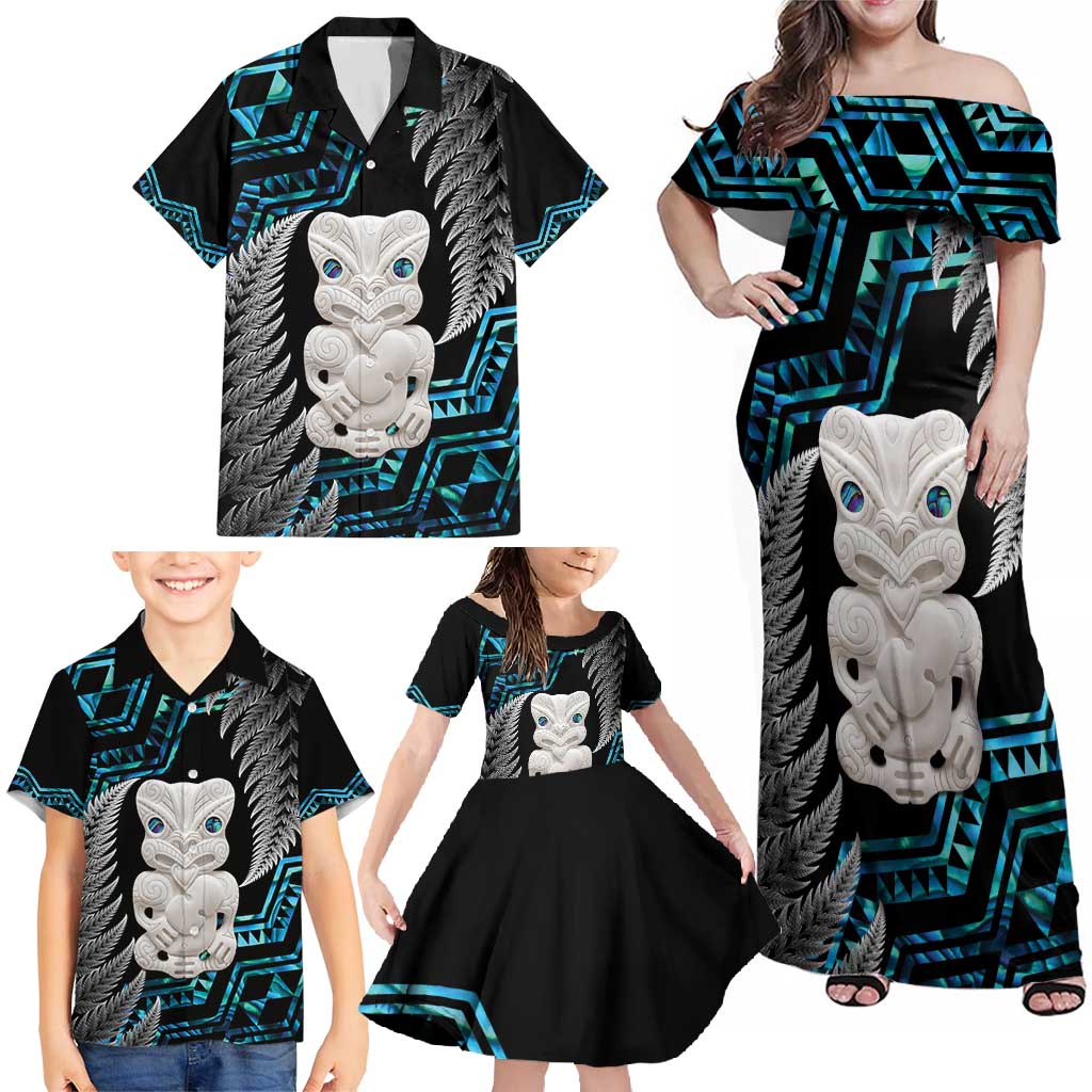 Aotearoa Taniko Paua Shell With Hei Tiki Family Matching Off Shoulder Maxi Dress and Hawaiian Shirt LT14 - Polynesian Pride
