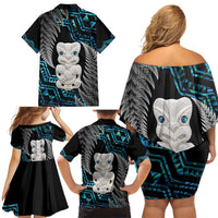 Aotearoa Taniko Paua Shell With Hei Tiki Family Matching Off Shoulder Short Dress and Hawaiian Shirt LT14 - Polynesian Pride
